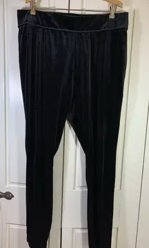 Lands End Womens XL Black Velour Tapered Leg Pull On Elastic Waist Pants Velvet‎