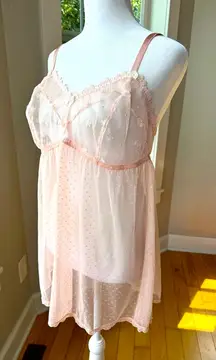 Savage X Fenty Blush Pink Daisy Babydoll Slip Embroidery Swiss Dot Sheer Mesh 1X