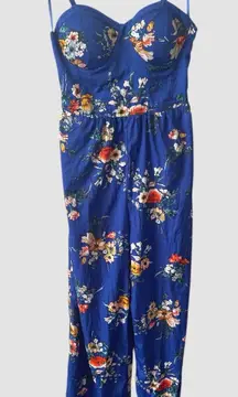 Band of Gypsies Blue Floral Spaghetti Strap Built in Bra Jumpsuit Women’s Medium