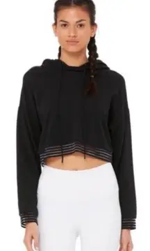 Alo Yoga TK Open Back Cropped Hoodie Long Sleeve Black Size S