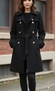 Express Women’s Coat Ruffle Belted Size Black Size XS