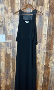 Black Racerback Maxi Gown Dress STRETCH Faux Leather Medium