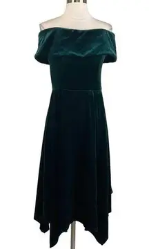 XSCAPE Women's Cocktail Dress Size 10 Green Velvet Off the Shoulder High Low Hem