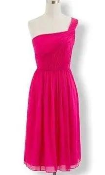 J Crew Lucienne One Shoulder Hot Pink Silk Chiffon Dress NWT size 8 Petite