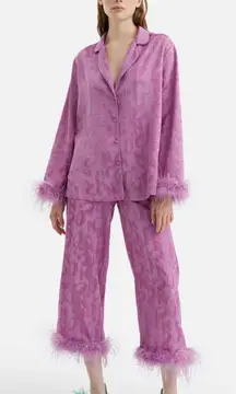 Nocturne Button Down Feathered Shirt Pants Matching Set Lilac Purple Womens Size