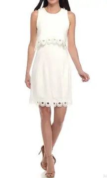 Shoshanna Sleeveless Mini Dress Sheath Eyelet Lace Draped Layered White Size 0