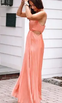 Coral Cutout Pleated Maxi Dress