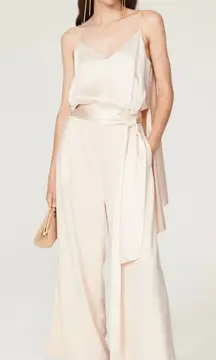 Obando Jumpsuit Womens 12 Cream Satin Wide Leg‎ Tie Waist Formal Party Flowy