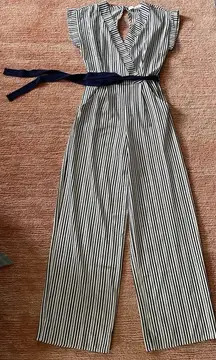Monteau Navy Striped Short Sleeve Jumpsuit Romper w/Belt & Pockets Size XS