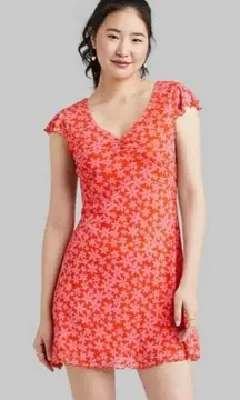 Wild Fable Orange Flower Power Mesh Mini Dress Size Medium 70s Hippie Costume‎
