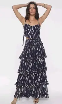 Free People Solar Corset Top Equinox Ruffle Skirt Size Small Blue Gold Set