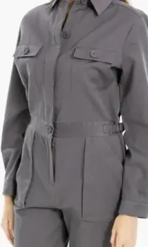 Max Studio 100% Cotton Pique Utility Boiler Jumpsuit in Charcoal Gray size L NWT