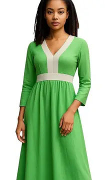 Jones 3/4 Sleeve Maxi Dress Green Size 8 Vintage Retro Minimalist 60s Mod Boho