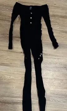 Elegant Black Women's Jumpsuit - mesh see through on sides