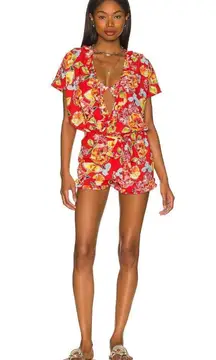 Agua Bendita x REVOLVE Zenda Romper Red Blossom Womens Size Large