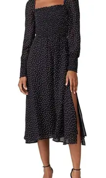 Reformation Rowan Polka Dot Smocked Midi Dress