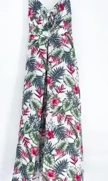 NWT Promesa Tropical Hibiscus Print Maxi Romper Green Pink Small