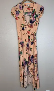 & Other Stories Los Angeles Atelier Pink Peach Floral Wrap Midi Dress size US 8