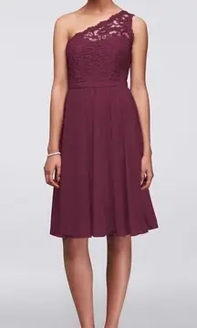 David's Bridal Short‎ One Shoulder Corded Lace Dress Plum Womens Size 6 F…