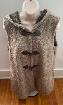 Saks Fifth Avenue Wool Blend Brown Hooded Boiled Frog Closure Vest Sweater, size L