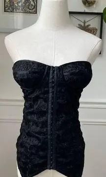 Kookai Black Satin Jacquard Bustier Top Mon Wife $100 S M