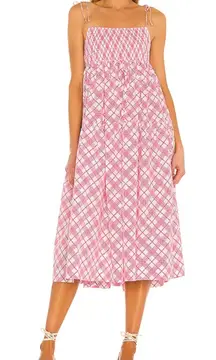 SWF A Line Dress in Cottage Pink Plaid Cotton Smocked Sundress Size‎ Small