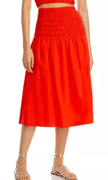 Rails Selena Smocked Cotton Poplin Midi Skirt in Orange size Medium
