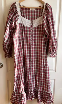 Vintage Victoria Secret Plaid Lace Nightgown Sz L Peasant Prairie Cottage
