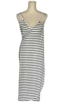 Black & White Striped Midi Dress Swim Cover Open Back  Boho Chic- M