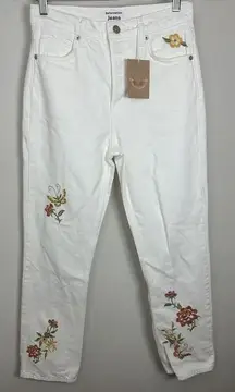 Reformation Cynthia Embroidered High Waist Straight Leg Jeans in Flora Sz 24 NWT