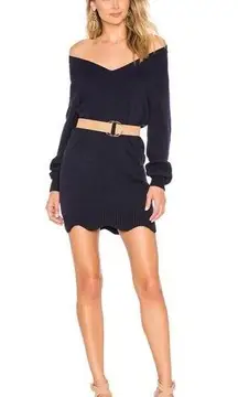 TULAROSA Delia Navy Blue Scallop Hem Knit Sweater Dress - S