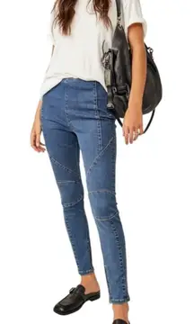 WE THE FREE Bella Moto Mid Rise Skinny Jeans Size 25 Anke Zip Bikercore Blue New