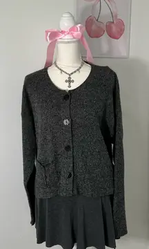Flax Merino Wool Blend Gray Button Cardigan Sweater Womens S/M‎