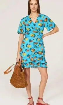 Rent the runway sz M Rachel Antonoff blue Abby ruffle citrus print mini dress