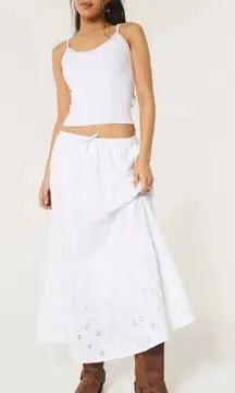 Y2K Hollister Women Xs Tiered Eyelet Flowy Ruffle Lace Maxi Skirt Babydoll Chic