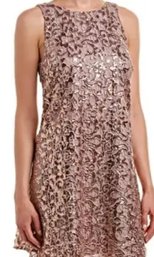 NWT  Rose Gold Sequin Crochet Pink Shift Dress Size 4,