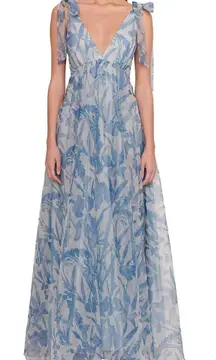 Staud Dandelion Tiestrap Floral Blue Maxi Dress US 2