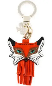 Kate Spade New York Suede Fox Tassel Keychain Gold Tone Charm Silver Tone Chain