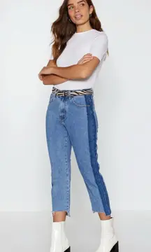 | Blue Side by Side Distressed Mom Jeans