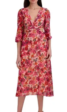 Julia Jordan Pink‎ Floral Cutout Back Midi Dress Size 14