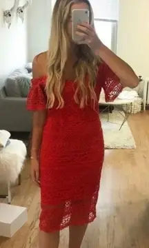 NWT  Red Lace Midi Dress