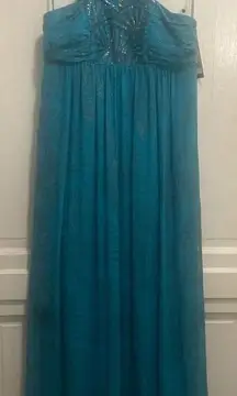 Nicole Miller Designer Maxi Dress Teal Green Gold Beaded Gown Size 10 NWT