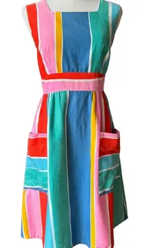 1970s Malia Honolulu Rainbow Stripe Cotton Sundress Pockets Hawaii Vintage small