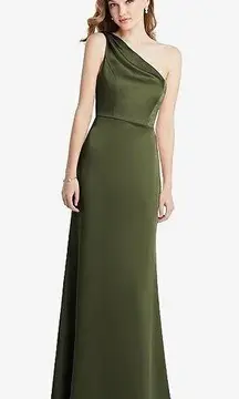 NWT Shirred One-Shoulder Satin Trumpet Formal Dress “Maddie” Olive Green | 4