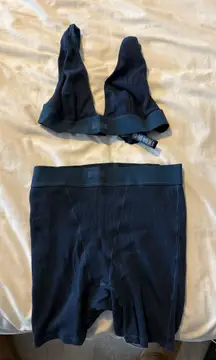 SKIMS Navy Cotton Rib bra and boxer set