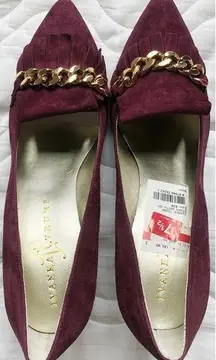 Ivanka Trump Burgundy Chained Detailed Suede Heeled Pointed Shoes