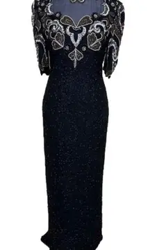 NIGHT VOGUE Vintage Black Silk Beaded Dress