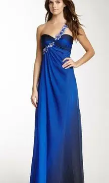 Cache NWT  Floral One Shoulder Strap Ombre Gown Evening Prom Dress Blue/Black 10