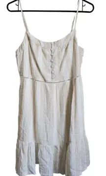 Francescas Mi Ami Dress Women Medium Mini Pretty Beige Striped Strap Ruffle