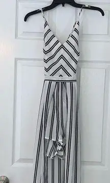 Black and White Stripped Maxi Romper